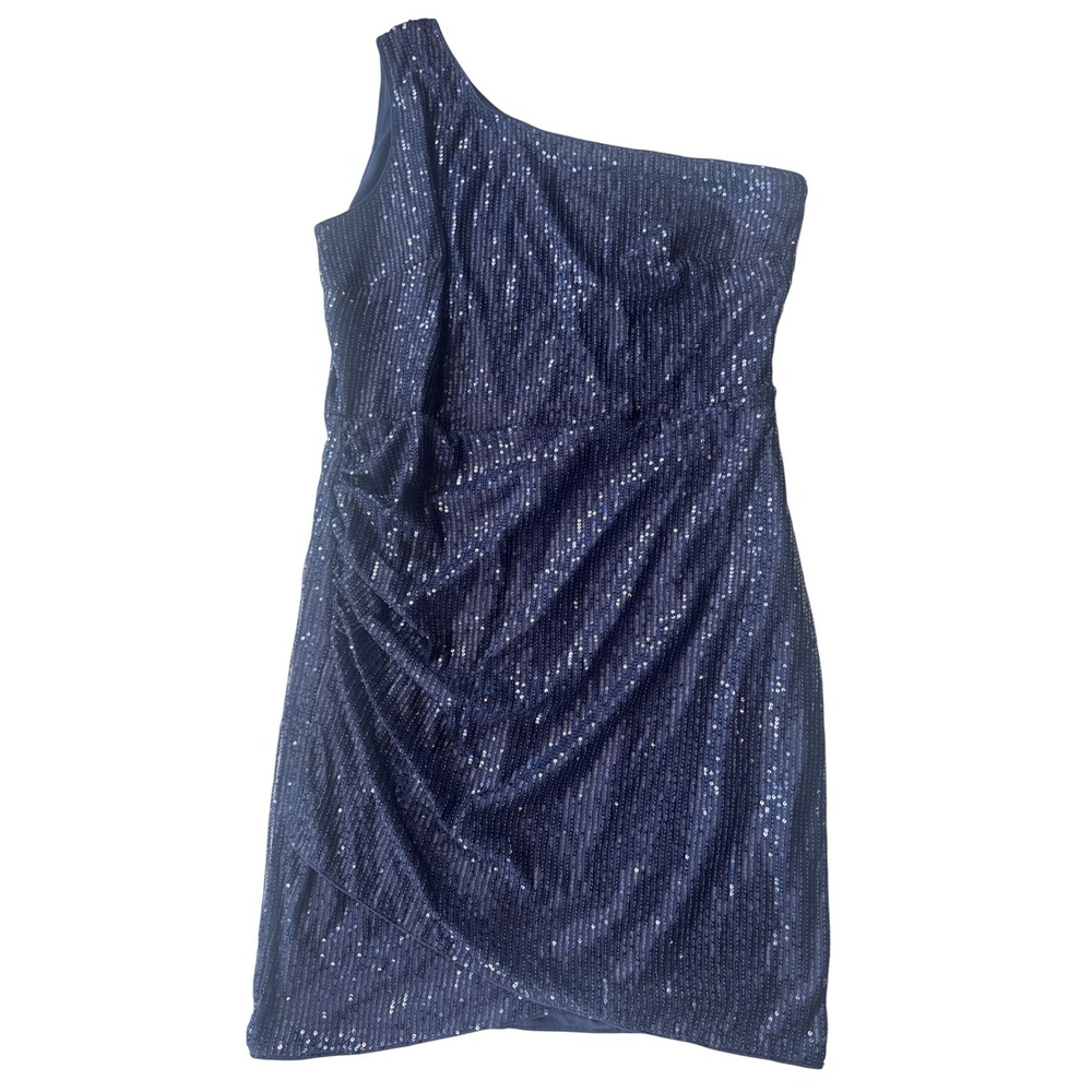 Grace Karin One Shoulder Dress Womens XL Navy Blue Sequin Ruched Cocktail Exc